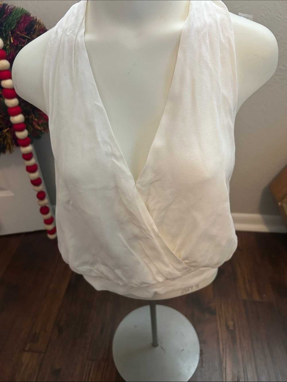 Free People White Sleeveless Surplice Halter Camisole